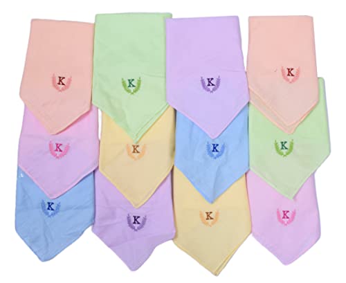 Image of ANTONIA Personalized Cotton Women's Handkerchiefs with Embroidered Initials, Assorted Colours (33 cm x 33 cm)
