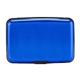 Elfish RFID Blocking Credit Card Protector Aluminum ID Case Hard Shell Business Card Holders Metal Wallet for Men or Women (Blue)