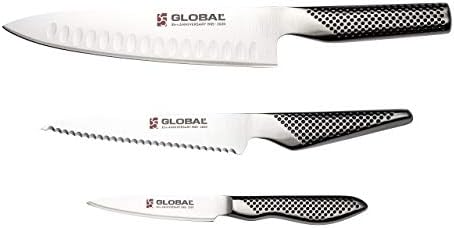 Global 35th Anniversary Special Edition 3-Piece Set containing Cooks, Utility Knife & Paring Knife  Cromova 18 high Carbon Stainless Steel, Metallic Silver, 25 cm