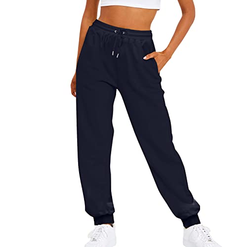 Sweatpants for Tall Women Drawstring High Waist Lounge Jogger Pants Solid Color Baggy Lightweight Comfy Trousers with Pocket