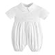 Booulfi Taufe Outfits für Jungen kurze Ärmel weiß Onesies Baby Bubble Romper Leinen Sommer Taufe Kirche Onesie Neugeborenes Coming Home Jumpsuit 3-6 Monate