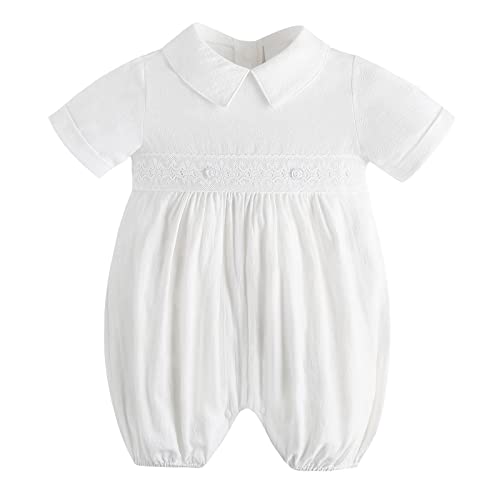 Booulfi Baptism Christening Outfits for Boys Easter Outfit Linen Cotton White Baby Boy Bubble Romper Church Clothes 9-12 month Boy Clothes