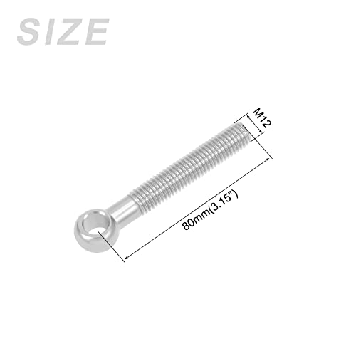 Image of METALLIXITY Shoulder Swing Lifting Bolt (M12x80mm) 1Pcs, 304 Stainless Steel Eye Bolts - for Home Renovation, Pipeline Gate Valves Fasteners, Silver