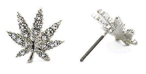 Teri's Boutique Delicate Pave Weed Leaf Coachella Rhinestone Stud Fashion Jewelry Earrings2