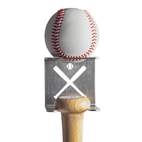 MM Steel Styles Baseballschläger Halterung aus hochwertigem Edelstahl – Universal Schläger & Ball Halter kompatibel für alle Baseballschläger - Einfache Montage mit Klebepad (Baseballschläger)