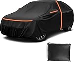 Waterproof All-Weather Car Cover with Driver Door Zipper, 420D-PU Outdoor Full Vehicle Cover for SUV, UV Sun Rain Snow Protection, Size M, Fits 180-186 in Vehicles
