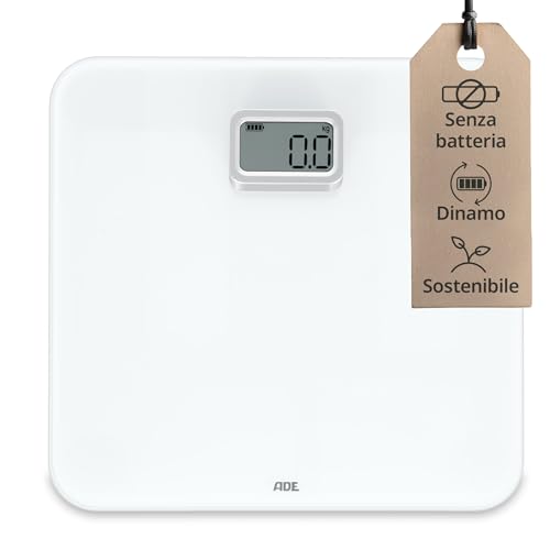 ADE Bilancia pesapersone digitale senza batterie | Bilancia ecologica senza batteria con Dynamo | Bilancia corporea sostenibile | fino a 150 kg | Bianco
