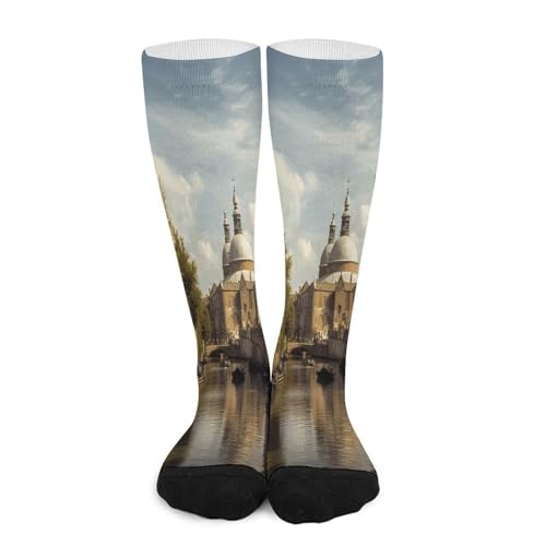 FekiLoot Canal And Church Compression Socks Cozy Soft Support Socks Fashion Breathable Knee High Tube Socks for Adult