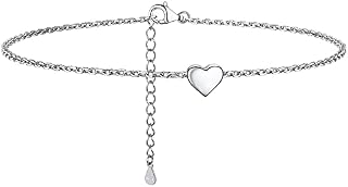 PROSILVER Women Silver Anklet, Heart/Sunshine/Cuban/Figaro/Mariner Sterling Silver Ankle Chain, with S925 Stamp, Boho Summer Jewelry -Send Gift Box