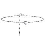 PROSILVER Women Sterling Silver Anklet, S925 Silver Ankle Bracelet Heart Foot Chain for Beach Summer - Send Gift Box