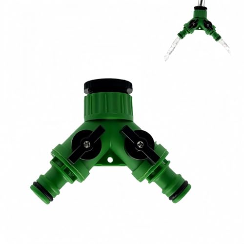 Dual Outlet Garden Water Splitter Y Valve, 2-Way Outdoor Faucet Divider with Independent Shut-Off, 3/4" & 1/2" Quick Connect, No Leak Hose Connector for Watering for Garden, Outdoor