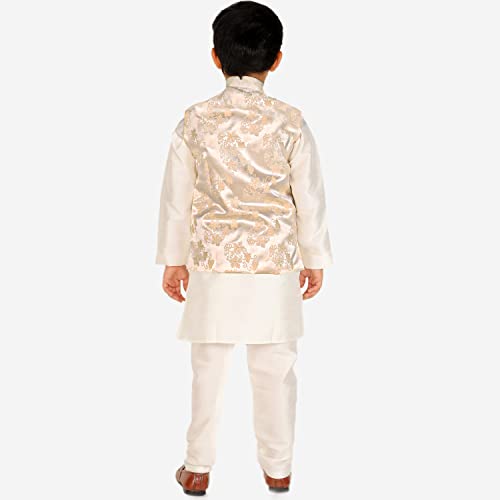 Image of Pro-Ethic Style Developer Kurta Pajama For Kids Boys With Waistcoat | Silk | Floral | Traditional Dress (S-209)