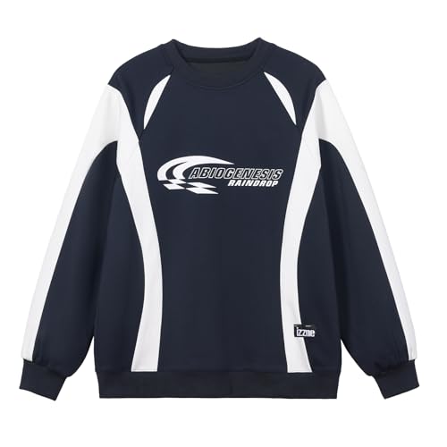 GURUNVANI Mens Oversized Graphic Sweatshirt Colorblock Patchwork Pullover Racing Streetwear Top