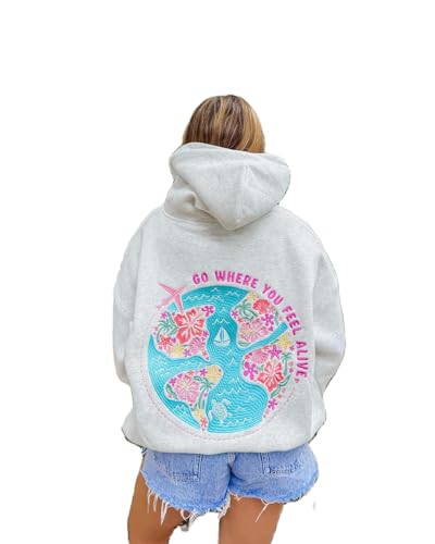 NEVUQO Hawaii Beach Graphic Hoodies for Women Teen...