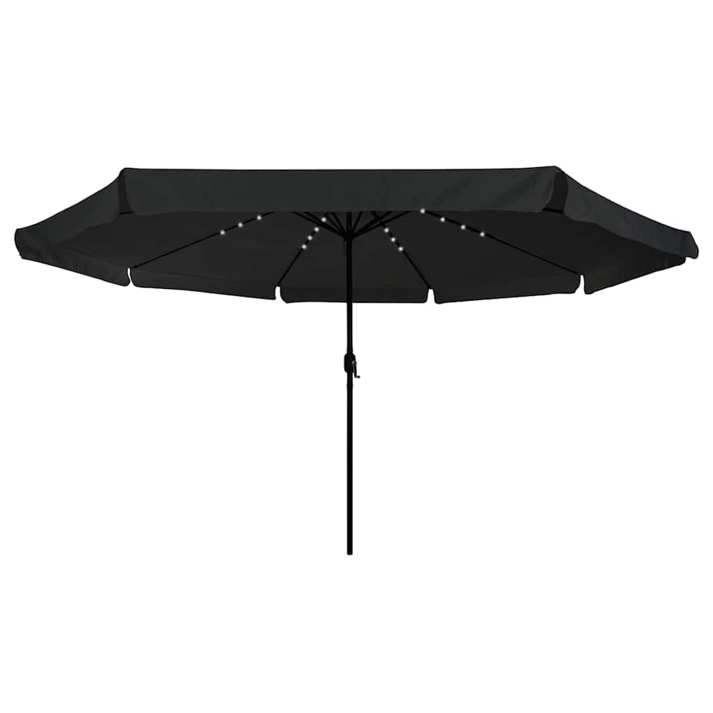 Parasol ogrodowy, piaskowy, antracyt, z ochroną UV, przegubem korbowym, stabilnym masztem, oświetleniem LED i wiatroszczelnym stojakiem na parasol, na balkon, taras, do ogrodu, na kemping
