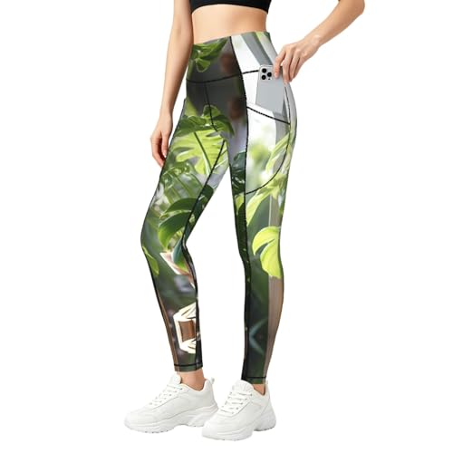 Leggings Monstera Deliciosa de mujer con estampado de plátano para gimnasio y fitness diario