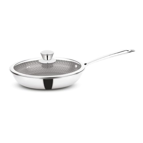 Image of Orange Triply Stainless Steel Fry Pan with Long Handle | Gas top and Induction Bottom Friendly (Honeycomb Fry Pan 2.0L)
