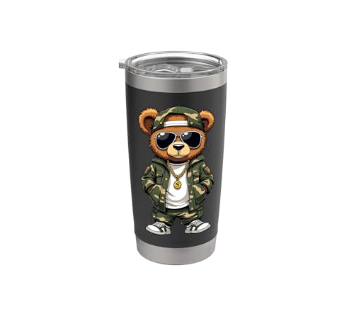 Ropa urbana con estampado de osito de peluche Vaso térmico de acero inoxidable de doble pared