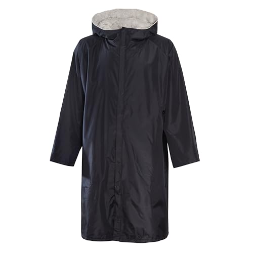 Heatwave Changing Robe Outdoor Long Sleeve Windproof & Waterproof Kids Unisex Robes Hooded Coat For Beach Wild Swimming Surfing Quick Dry, Black/Grey 9-13 Years