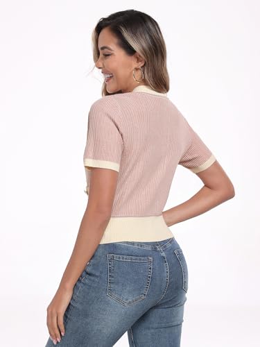 Image of M.Infisavo Cardigan for Women Spring Summer Short Sleeve Crewneck Knit Button Down Sweater Shirt