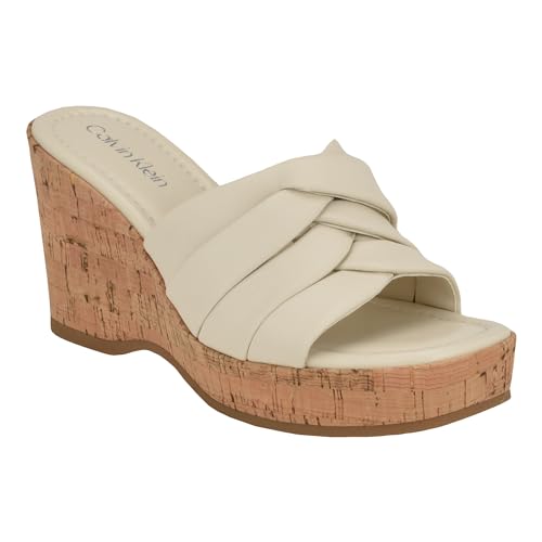 Calvin Klein Heyla Sandale compensée femme noire blanche nu-pieds été