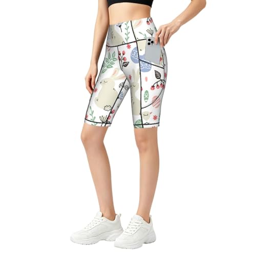 Leggings de gym courts style cycliste imprimé oiseaux et fleurs