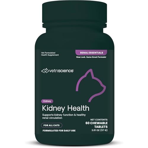 VetriScience Kidney Health Chewable Tablets, Renal Essentials Supplement for Cats, Kidney Care and Support with Mushroom, Astragalus Root, Nettle Seed and Herbs, Chicken and Fish, 60 Count