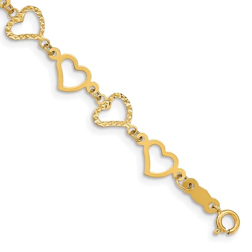 IceCarats 14K Solid Yellow Gold Heart Love Chain Charm Bracelet