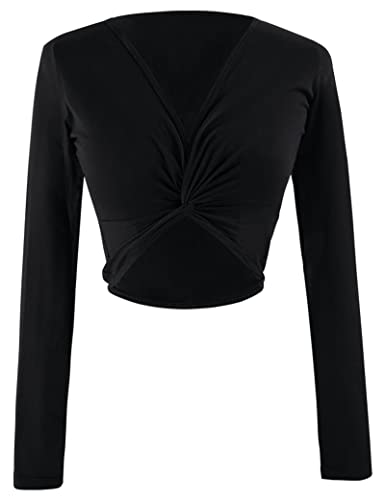 Daydance Teen Girls Women Ballet Wrap Top Long Sleeve Pullover Cotton Bolero Shrug Sweater for Dance4