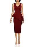 Forever Women Sleeveless Plain Side Bow Slant Peplum Bodycon Midi Party Dress