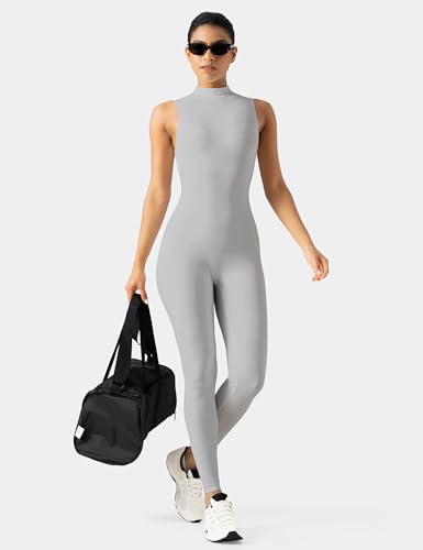 Image of speerise Women Sleeveless Turtleneck One Piece Romper for Yoga Workout Jumpsuit with Tummy Control Bodysuit