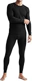 TSLA Blank Men's Thermal Microfiber Soft Fleece Long Johns Top & Bottom Set, Thermal Fleece(mhs100) - Black, X-Large
