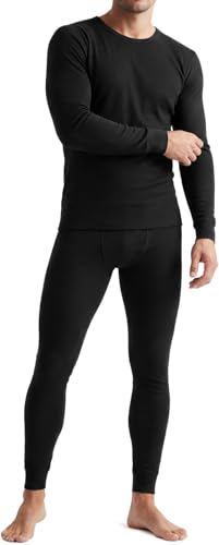 TSLA Men's Thermal Underwear Set, Microfiber Soft Fleece Lined Long Johns, Winter Warm Base Layer Top & Bottom, Soft Micro Fleece Black, X-Large