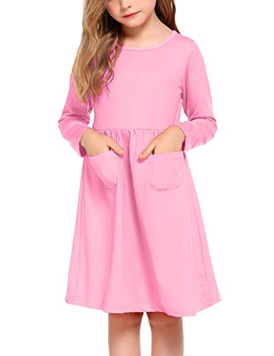 Arshiner Girls Long Sleeve Skater Dress Pale Violet Red 100