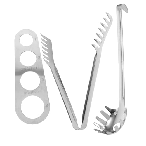 MUCKLILY Juego de Utensilios para Servir Pasta 3 Piezas Pinzas para Espaguetis Inoxidable Cuchara Ranurada Herramienta para Pasta Utensilios de Cocina Multifuncionales