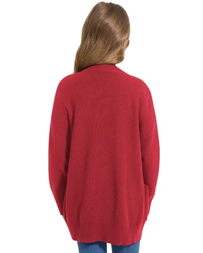 Image of WULFUL Girls Long Sleeve Cardigan Kids Casual Open Front Oversized Sweater with Pockets