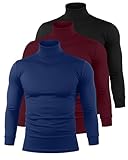 Riyiper 3 Pack Men's Turtleneck Shirts Thermal Basic Knitted Long Sleeve Casual Slim Fit Winter Pullover Tops(Black, Burgundy, Navy Blue,L)