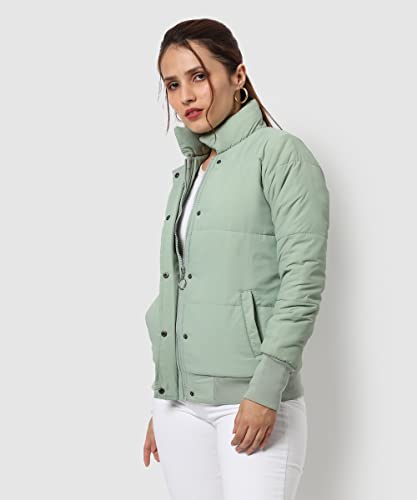 Image of PINACOLADA Women's Pink Puffer Regular Fit Bomber Jacket For Winter Wear | Standing Collar | Full Sleeve | Buttoned | Casual Jacket For Woman & Girl | Western Stylish Jacket For Women