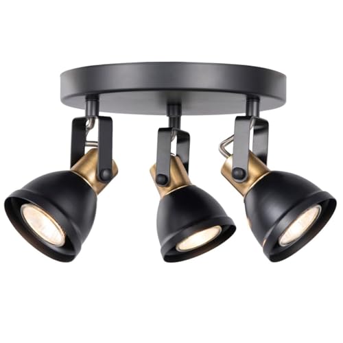 WGFJKI 3-Light GU10 Light Source Flush Mount Ceiling Light Fixtures Directional Round Ceiling Spotlight Fixture Retro Industrial Style Cafe Farmhouse Kitchen Island Ceiling Lamp