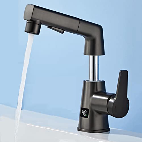 Robinet de lavabo de salle de bain anti-brûlure à affichage digital et douchette mobile