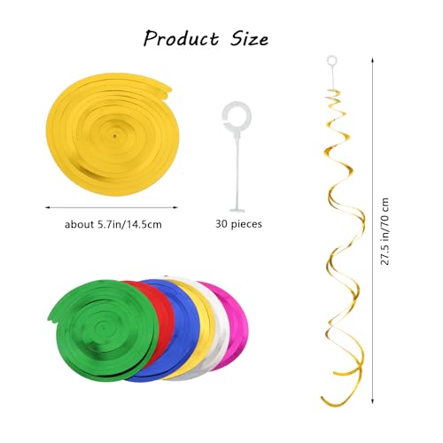 Image of Colorful Ceiling Swirl Foil Decorations 30 Pcs- Hanging Swirls /Streamers Party Decorations in 6 Colors for Weddings, Birthdays, Graduations, Christmas - Easy to Assemble, Indoor & Outdoor Use