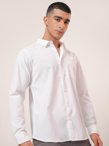 Image of Highlander Men's Slim Fit Shirts | Solid | Long Sleeves | Spread Collar | Formal Shirts | Men Shirts White