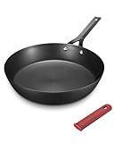 Yonida Carbon Steel Pan, 12 Inch Nonstick Frying Pan Skillet, Pre-Seasoned Carbon Steel Cookware with Removable Silicone Handle Holder, Indoor/Outdoor, Induction & Oven Safe