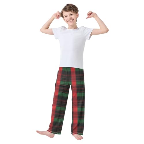 Pajama Bottoms, Christmas Red Green Plaid Sleeping Pant Lounge Wear Elastic Waist Long Pants Sleepwear Pjs2