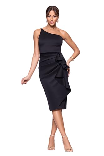 xscape women's ruffled sleeveless scuba fit & flare dress Xscape Long One Shoulder Scuba Ruffle Dress Women's Clothing Ivory : 8 main image 0