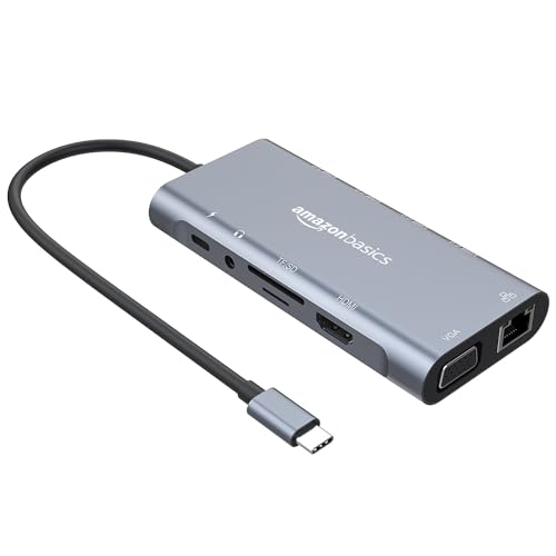 Image of Amazon Basics 11-in-1 USB C HUB Gigabit Ethernet Type-C to HDMI-Compatible VGA 1000M RJ45 PD 100W USB 3.0 HUB Multiport Docking Station Compatible for Laptop Tablet Apple MacBook M1 M2 Chip