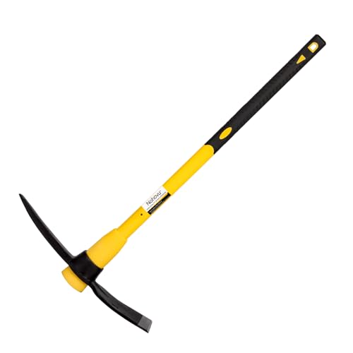 Nohovu Pickaxe with Shock Absorbing Fiberglass Handle Heavy Duty Forged Steel Pick Axe for Digging 36 Inches (406Y)