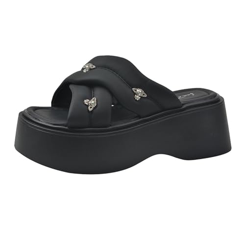 Womens Sandals Thick-soled cross-slippers for women for summer outdoor wear, shit-stepping flip flops, small height-enhancing beach sandals2