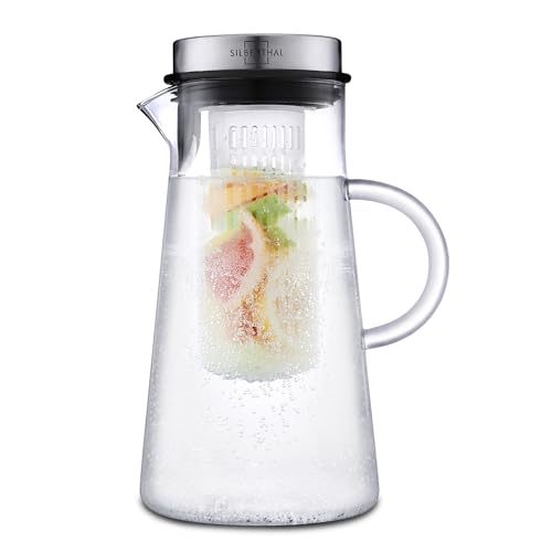 SILBERTHAL Caraffa vetro 2 litri - Caraffa spritz - Brocche acqua vetro - Caraffa con Filtro per Frutta e Verdura