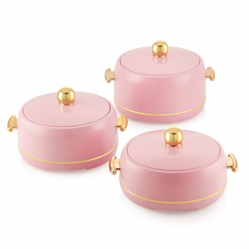 Image of Modware Atlantis Casserole Set of 3-1500ml /2000ml /2500ml Elegant Design Premium Hot Pot, Retains Temperature for Hours, Insulated Inner Steel Casserole for Roti Hot Box for Home Chapati Box (Pink)